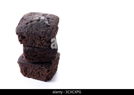 Stack of homemade chocolate brownies isolated on white background Stock Photo