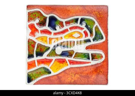 Colorful glazed decorative tile isolated on white background Stock Photo