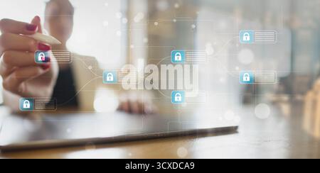 Data Security and Blockchain Technology for Encrypted Connections. Stock Photo