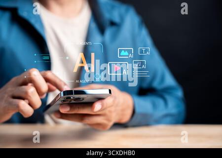 Generative AI content automation for image, text, video, and audio. artificial intelligence tools Stock Photo