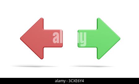 Left and right arrow isolated on white background. Opposite directions. Red and green. 3d illustration. Stock Photo