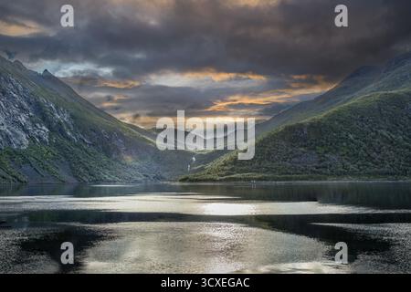 Dramatic sky over the Skipsfjord on the island of  Senja, Norway Stock Photo