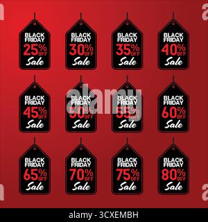Black Friday sale price tag discount collection Stock Vector