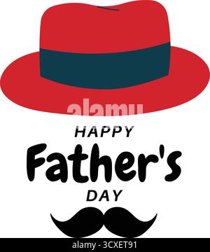 Celebrate Father's Day with this charming graphic featuring a red fedora hat, a classic mustache, and "Happy Father's Day" text. Perfect for cards, so Stock Vector