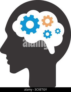 human head with gears Human head with gears icon. Flat color design. Vector illustration. Stock Vector