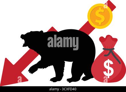bear money down graph stock market concept Vector bull with Red arrow stock price decrease Stock Vector