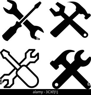 Wrench, screwdriver and hammer icons set Stock Vector