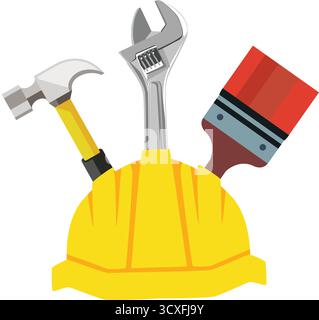 Construction Hardhat Hammer Wrench Stock Vector