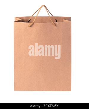 Empty shopping bag made of recycled brown paper, isolated on transparent background Stock Photo