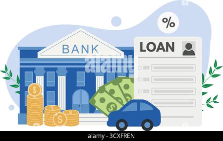 Loan agreement borrow money from bank, mortgage, debt or obligation to pay back interest rate, personal loan or financial support concept, businessman Stock Vector