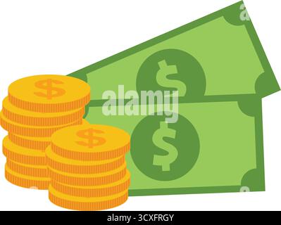 Stack of cash dollar bills. Paper money icon. Flat design. Vector illustration Stock Vector