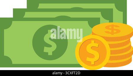 Stack of cash dollar bills. Paper money icon. Flat design. Vector illustration Stock Vector
