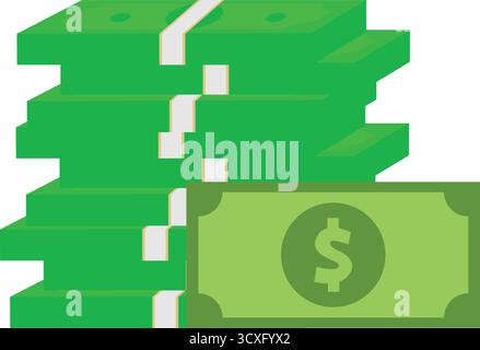 Stack of cash dollar bills. Paper money icon. Flat design. Vector illustration Stock Vector