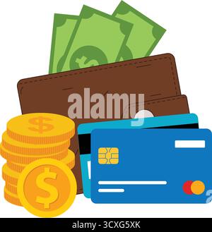 Payment methods illustration set. Credit card for online shopping, financial cash transactions, transfer, bank card, e-wallet for buying process, mone Stock Vector