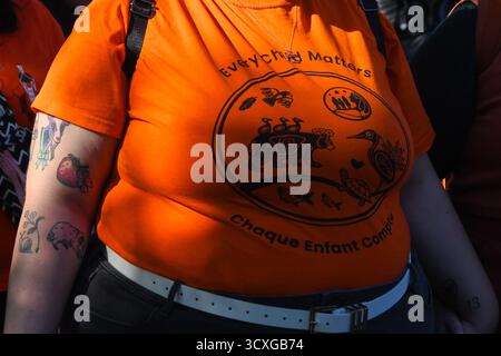 Orange Shirt Day symbols on a jacket honouring Indigenous Residential ...