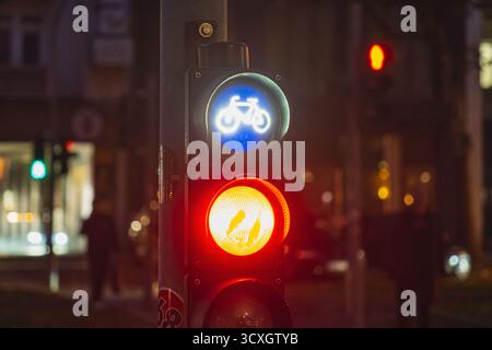 Red light glowing on a bicycle traffic light in Altstadt district of Dusseldorf Stock Photo
