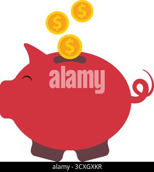 Piggy bank with coin side view. The concept of banking or business services. Vector illustration Stock Vector