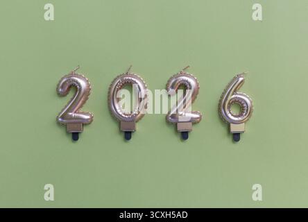 Minimalistic number 2026 on a light green background. Simple and modern design for New Year or creative projects. Stock Photo