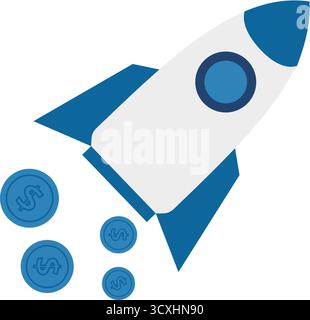 Spaceship icon in flat design. Vector illustration Startup concept blue Stock Vector