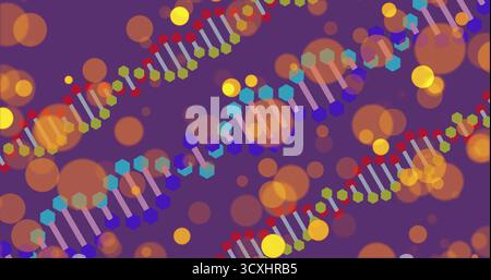 Abstract motif repeating on digital canvas with hexagon nodes, lavender bars and warm bokeh circles Stock Photo