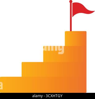 The path to success, climbing mountain peaks, vector abstract red flag on a winding path to the top of a teal mountain Stock Vector