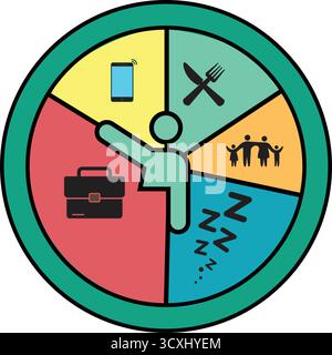 Pie Chart with Work, Sleep, Meals, Home Stock Vector
