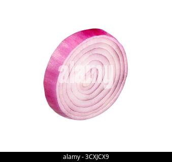 One Spanish onion or red onion slice is isolated on white background with clipping path. Stock Photo