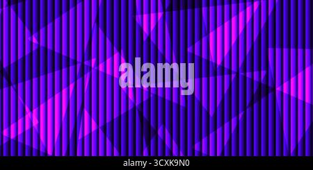 Abstract digital background distinct overlapping geometric triangles patterns, all rendered striking shades electric purple. Foreground features stron Stock Photo