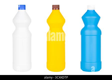 Set of plastic bottles isolated on white background. Stock Photo