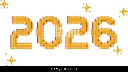 2026 numbers pixel 8 bit game style vector illustration Stock Vector