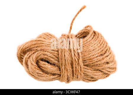 Brown rope twine isolated on white background. Stock Photo