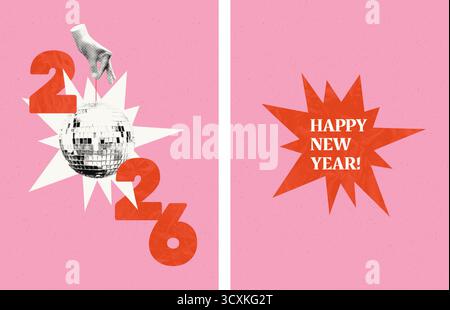 2026 New year art collage greeting cards set vector illustration Stock Vector