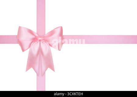 Pink Bow and Crossed Ribbon Isolated on White Background, Clipping Path Included Stock Photo