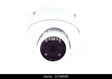 CCTV camera on the hull of an expensive motor yacht. CCTV camera white on a white body Stock Photo