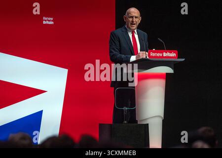 Liverpool, UK – 29 September 2025. John Healey MP, Defence Secretary, speaks at the Labour Party Conference on the second day of proceedings. Stock Photo