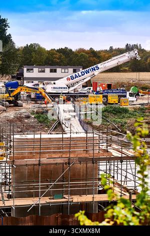 Construction of the new Tram Bridge over the river Ribble at Preston,UK Stock Photo
