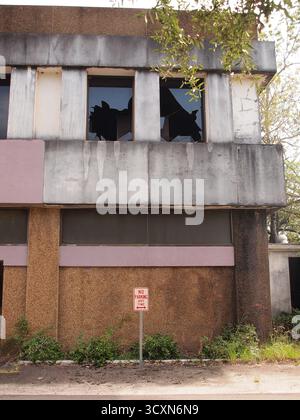 An abandoned commercial business located on US 321 in Denmark, South Carolina. Abandoned for at least seventeen years, now crumbling. Stock Photo