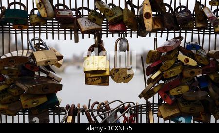 Love Locks on Bridge Fence Stock Photo