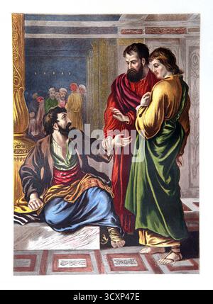 Illustration of Saint Peter and Saint John Healing the Lame Man Outside ...