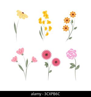 Six different watercolor flowers are arranged on a white background. These floral elements could be used in various designs, including environmental conservation infographics. Stock Vector