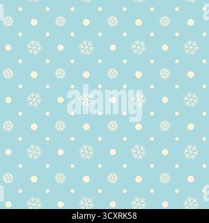 Seamless pattern of Christmas winter snowflakes. White snow flakes on gentle light blue background. Repeated vector texture, surface for packaging Stock Vector