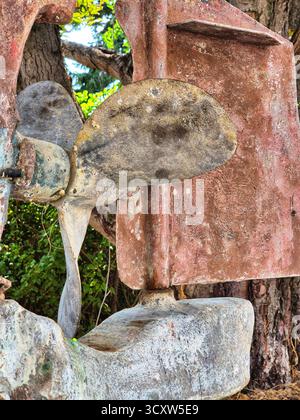 the back of a boat with a propeller. metal stern. close up Stock Photo