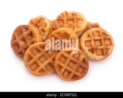 Group of small round tasty waffles isolated on white background Stock Photo