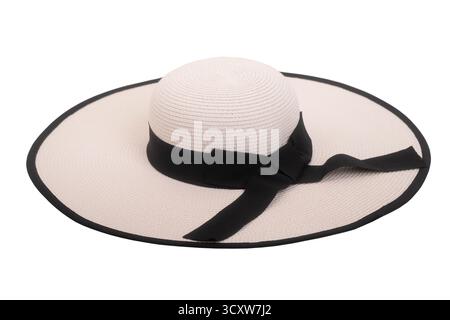 Vintage panama hat, women beach hat isolated on white background Stock Photo