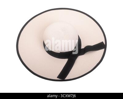 Vintage panama hat, women beach hat isolated on white background Stock Photo
