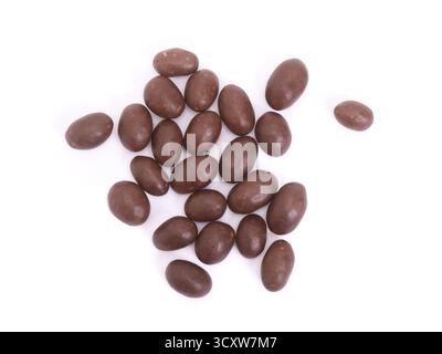 Peanuts covered in chocolate isolated on white Stock Photo
