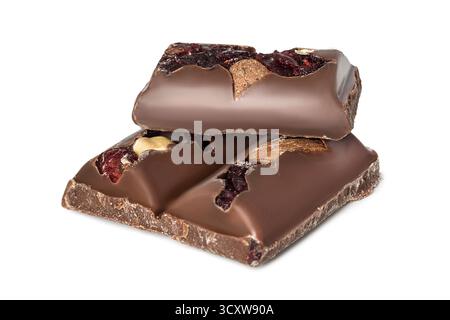 Three pieces of chocolate with filling isolated on white background Stock Photo