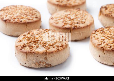 Traditional Spanish mantecados dessert isolated on white background Stock Photo