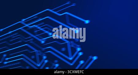 Abstract high-tech background embodying digital technology and motion blur concept. Composition features bright electric blue glowing lines mimic trac Stock Photo