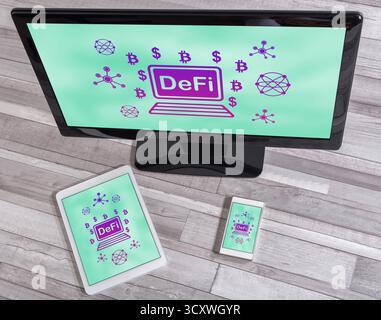 Defi concept shown on different information technology devices Stock Photo